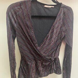 Francesca's: Sparkly Long Sleeve Wrap Top with Peplum